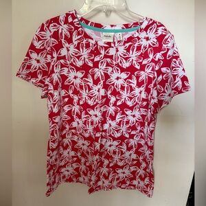 Rafaella Red and White Floral Short Sleeve Top